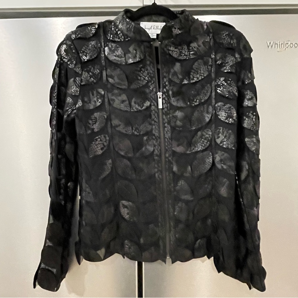 Joseph Ribkoff Black Leaf Pattern Jacket Faux Lea… - image 5
